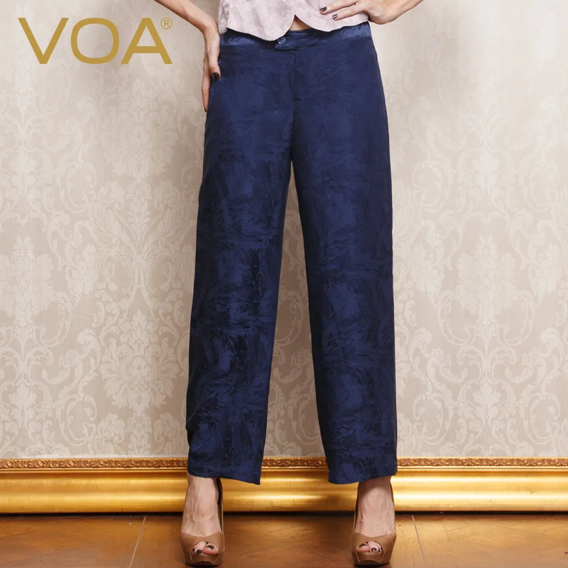 

VOA Pure silk jacquard trousers female 2017 Summer Europe and America loose straight pants wide leg silk trousers K152
