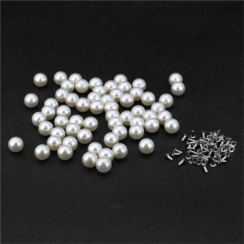 

50PC/Pack 6MM Imitation Pearl Rivets DIY Garment Accessories Hat Bag Craft Decor Rivets Pearls Set Single Hole Hand Press Rivet