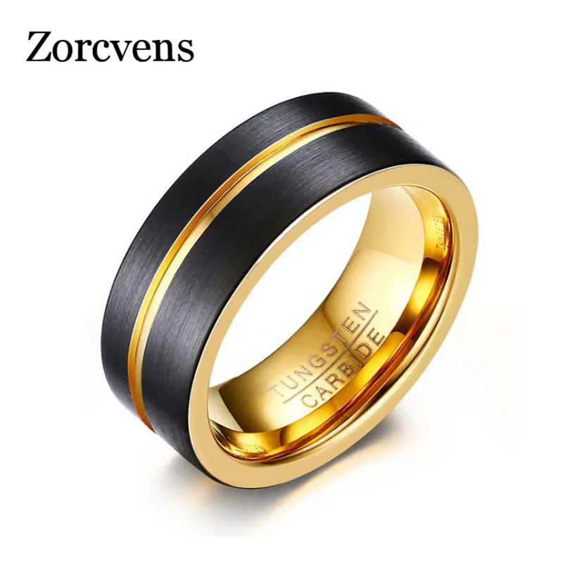 

LETAPI Black Gold-Color Stainless Steel Groove Ring Men