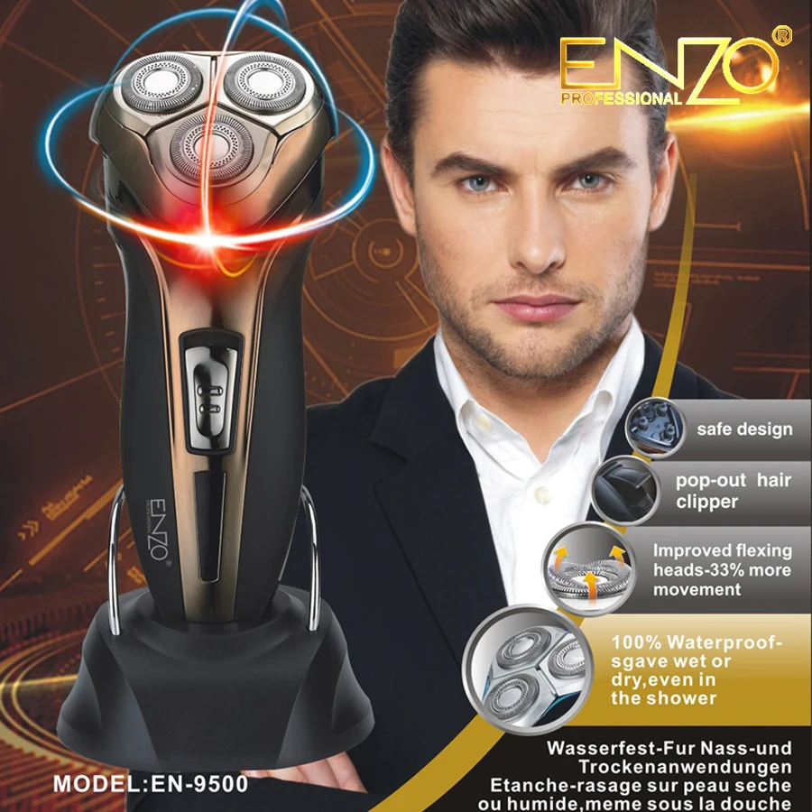 

ENZO Electric Shaver Professional 3D Rotary Rechargeable Wet & Dry Shaver EU Plug