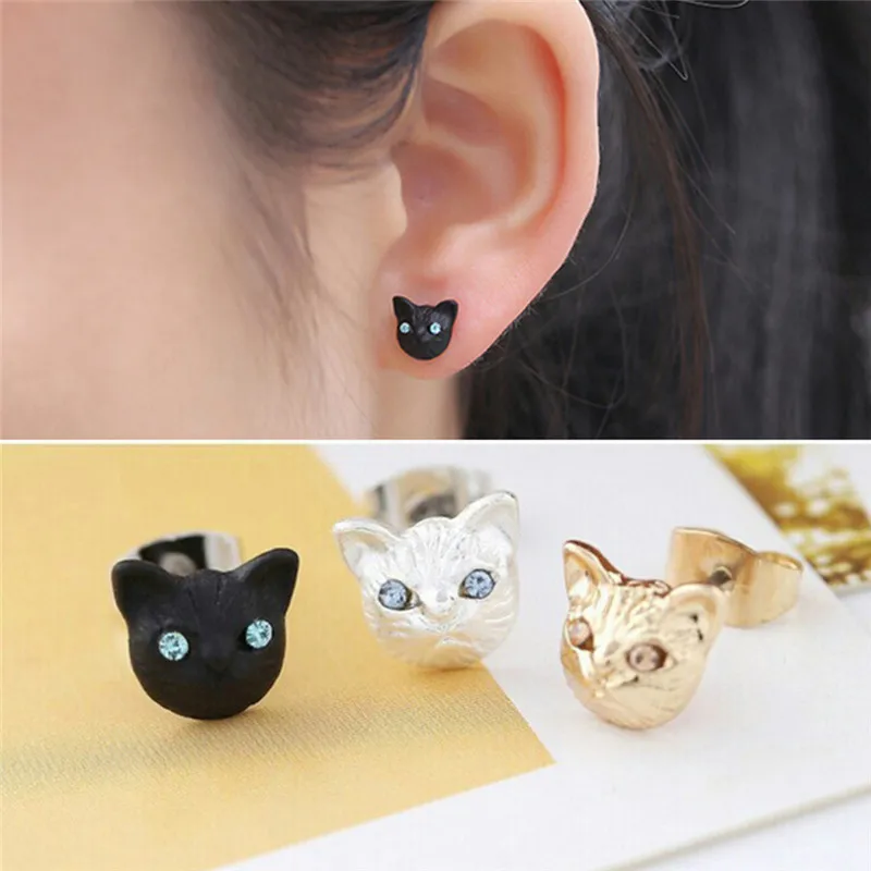 

Small Stud Earrings For Women Fashion Jewelry 1pair Hot Sale Silver Gold Black Cute Cat Earings