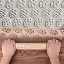 Happy Easter Embossing Rolling Pin Baking Cookies Noodle Biscuit Fondant Cake Dough Engraved Roller Egg Rabbit