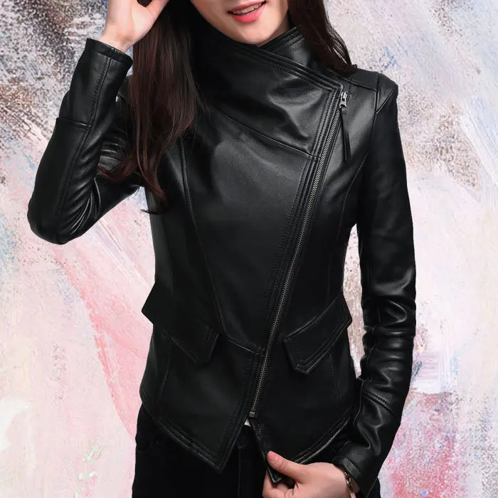 Court Fit Mouton Slim 2017 Automne Locomotive Cuir Et Mode Veste Noir De Peau Revers Véritable Femmes En Printemps Manteau 77PxOqrw6