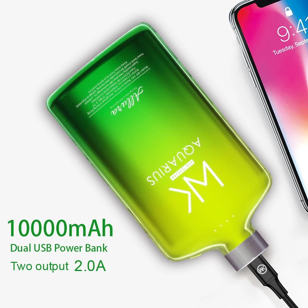 WK power Bank 10000 мАч 2 USB Портативная зарядка внешняя батарея для мобильного телефона 10000 мАч для зарядного устройства 18650 Xiaomi iPhone huawei