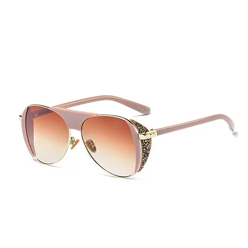 Роскошные солнцезащитные очки пилоты Мужской классический Брендовая Дизайнерская обувь Для женщин Для мужчин Винтаж Bling солнцезащитные очки женский оттенки UV400 - Цвет линз: C2 Pink.Tea