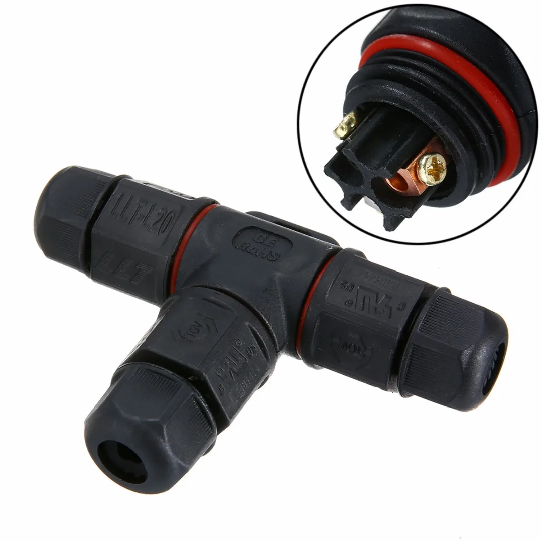 1pc IP67 Waterproof Electrical Cable Wire Connector 3 Core Black  220V~380V Solar Garden Outdoor Junction