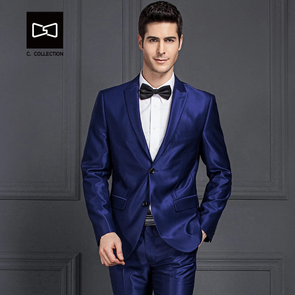 Заказ Для мужчин темно-синий костюм Сияющий Slim Fit Свадебный костюм Для мужчин смокинг 2 шт. (куртка + Брюки для девочек) нет. SZ160X8