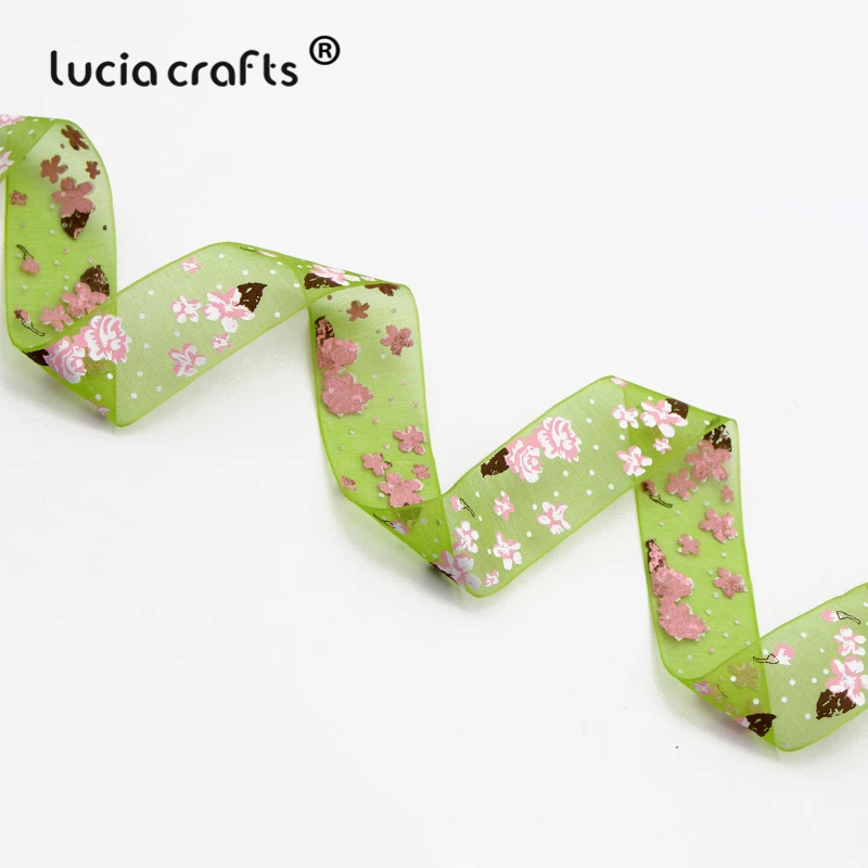 Lucia crafts 6 ярдов 25 мм разноцветные варианты Печатные Цветы органза ленты DIY шитье и бант для волос аксессуары P0103