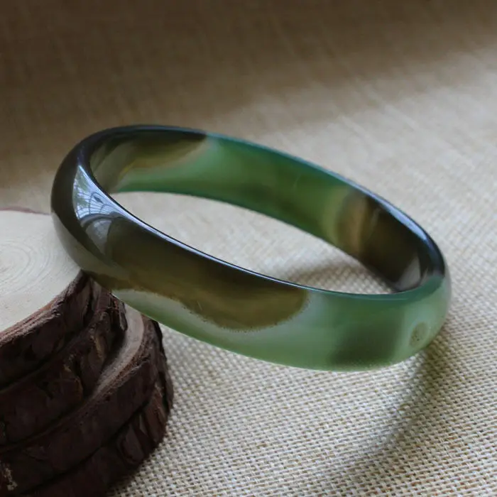 

70mm Chinese Beautiful Fashion Green Jade Gems Bangle Bracelet A-1385
