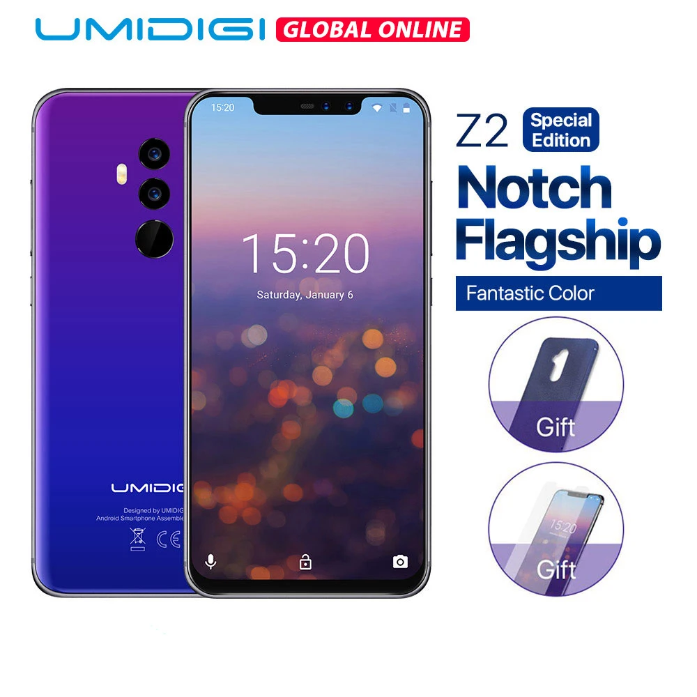 

UMIDIGI Z2 Special Edition Helio P23 2.0GHz 19:9 6.2" FHD+Full Screen 4G+64GB Android 8.1 Telephone 18W Fast Charge Face Unlock