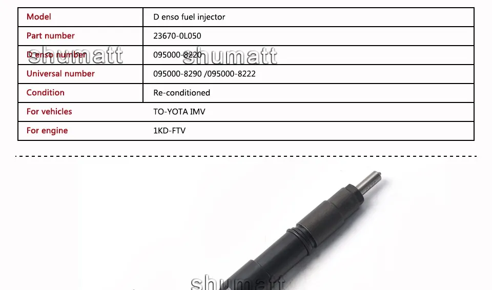 SHUMAT 4 шт. 23670-0L050 Восстановленный инжектор топлива Common Rail для 095000-8290 095000-8222