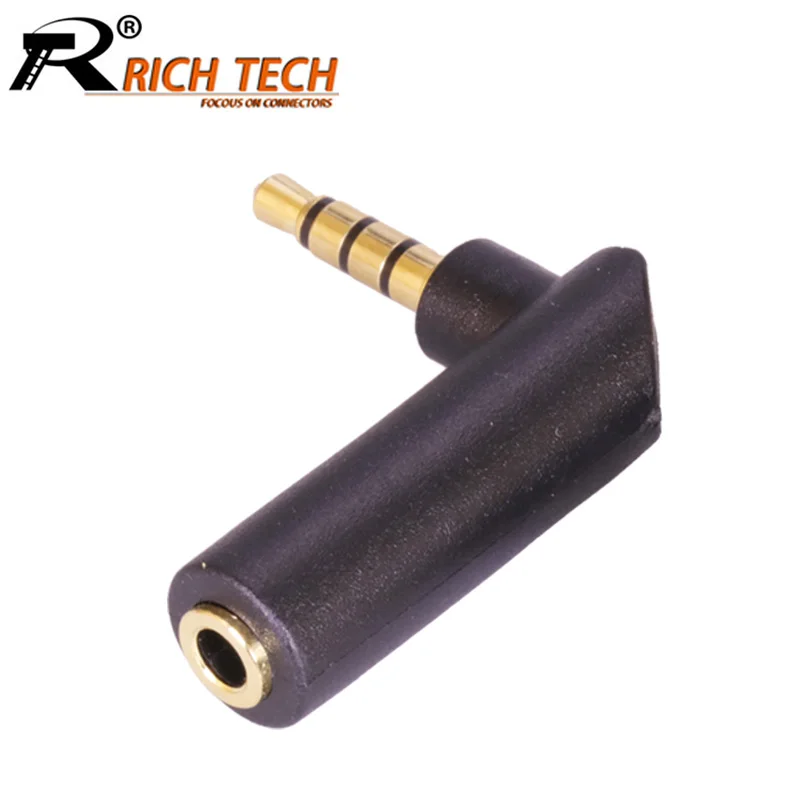 100pcs/lot 4 Poles 3.5mm Male to Female Right Angle Adapter Gold Plated Pins Plug Jack Audio Connector | Обустройство дома