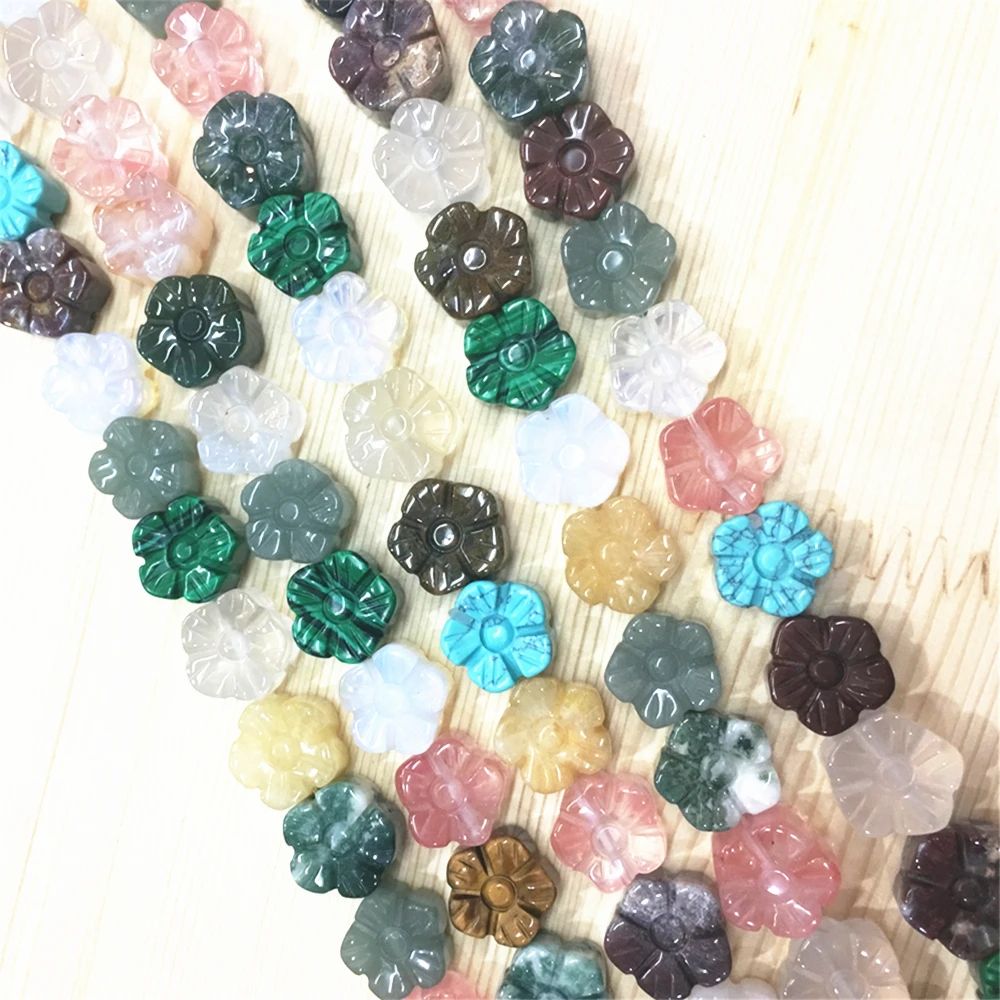 

Natural Stone Beads Tiger Eye Malachite Loose Stone Blossom Flower Bead For DIY Making Bracelet Necklace Jewelry 16PCS 15*7mm