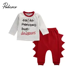 Комплекты одежды для новорожденных и маленьких мальчиков, костюм динозавра, топы с длинными рукавами и штаны, комплект одежды из 2