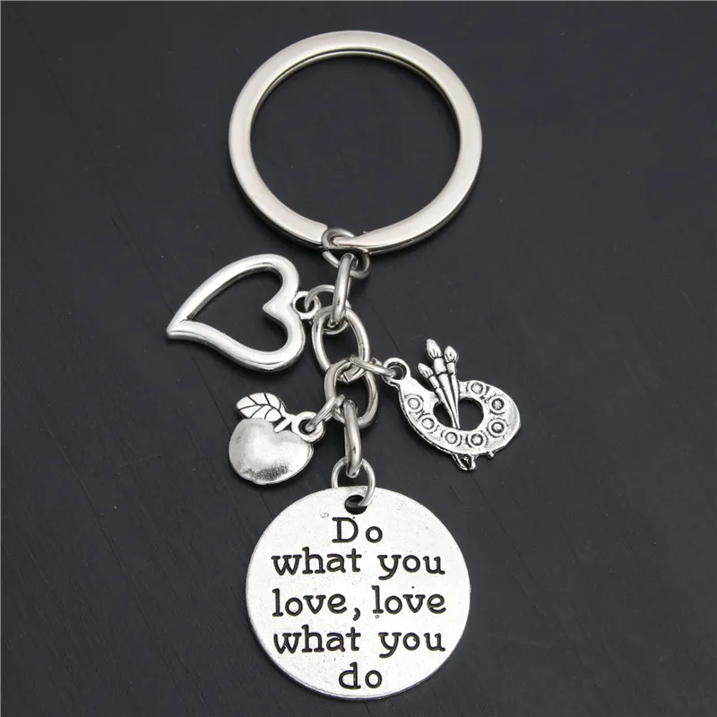

1pc Artists Keychain Apple Charms Paintbrushes Keyring Paints Key Charms For Painter Do What You Love Jewelry E2042