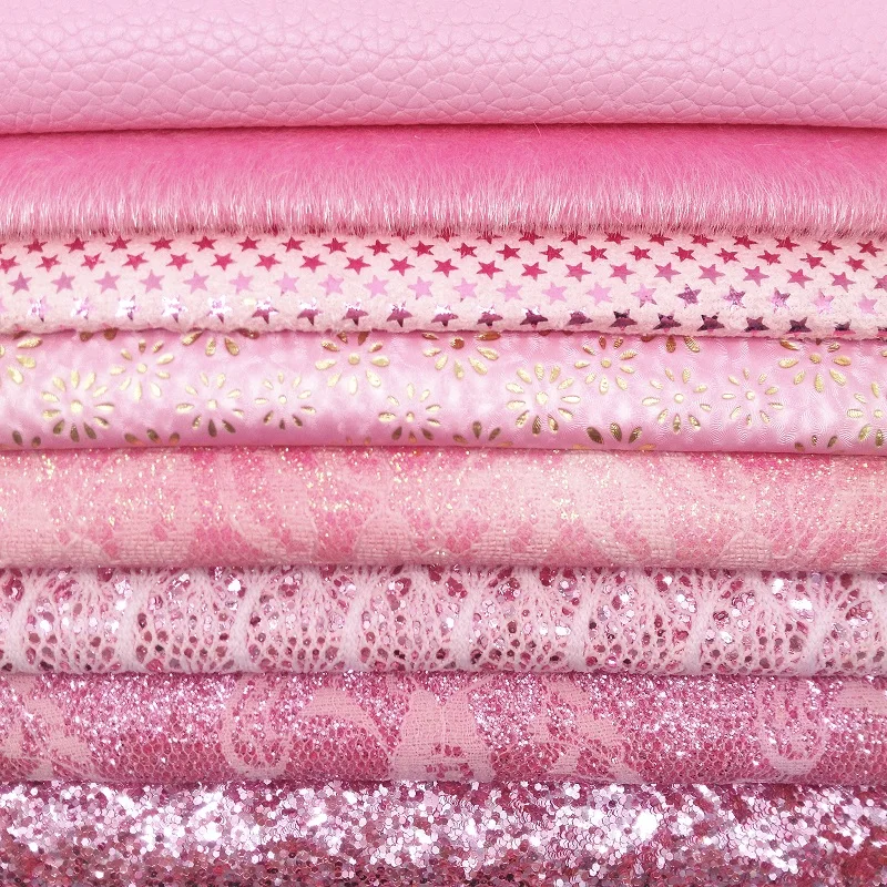 

1PCS A4 SIZE 21X29cm Alisa Glitter Vinyl For Bows,PINK Leather with Stars Leather Fabric for Bow DIY J34E
