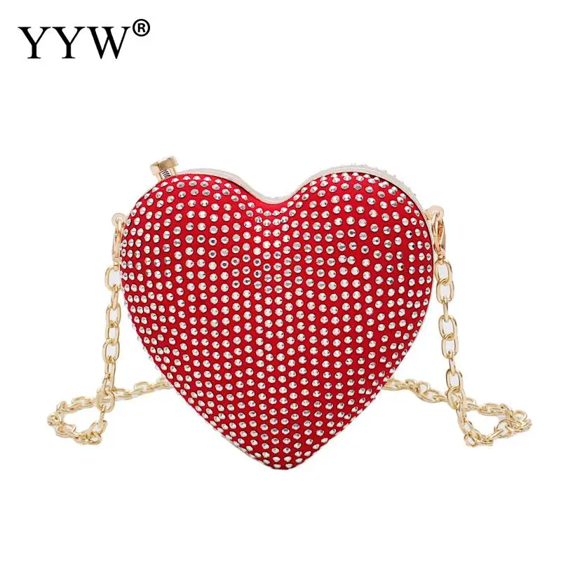 Красная сердечная форма ручная Сумочка с кристаллами вечерняя сумочка со стразами металлические женские вечерние кошелек СТРАЗА в форме сердца женские свадебные сумка
