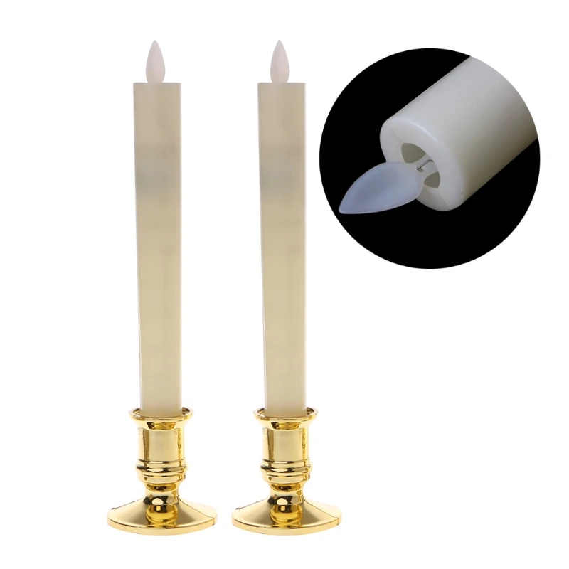 

2Pcs/Set Electric Flickering Flameless Led Candle Lights With Removable Gold Base