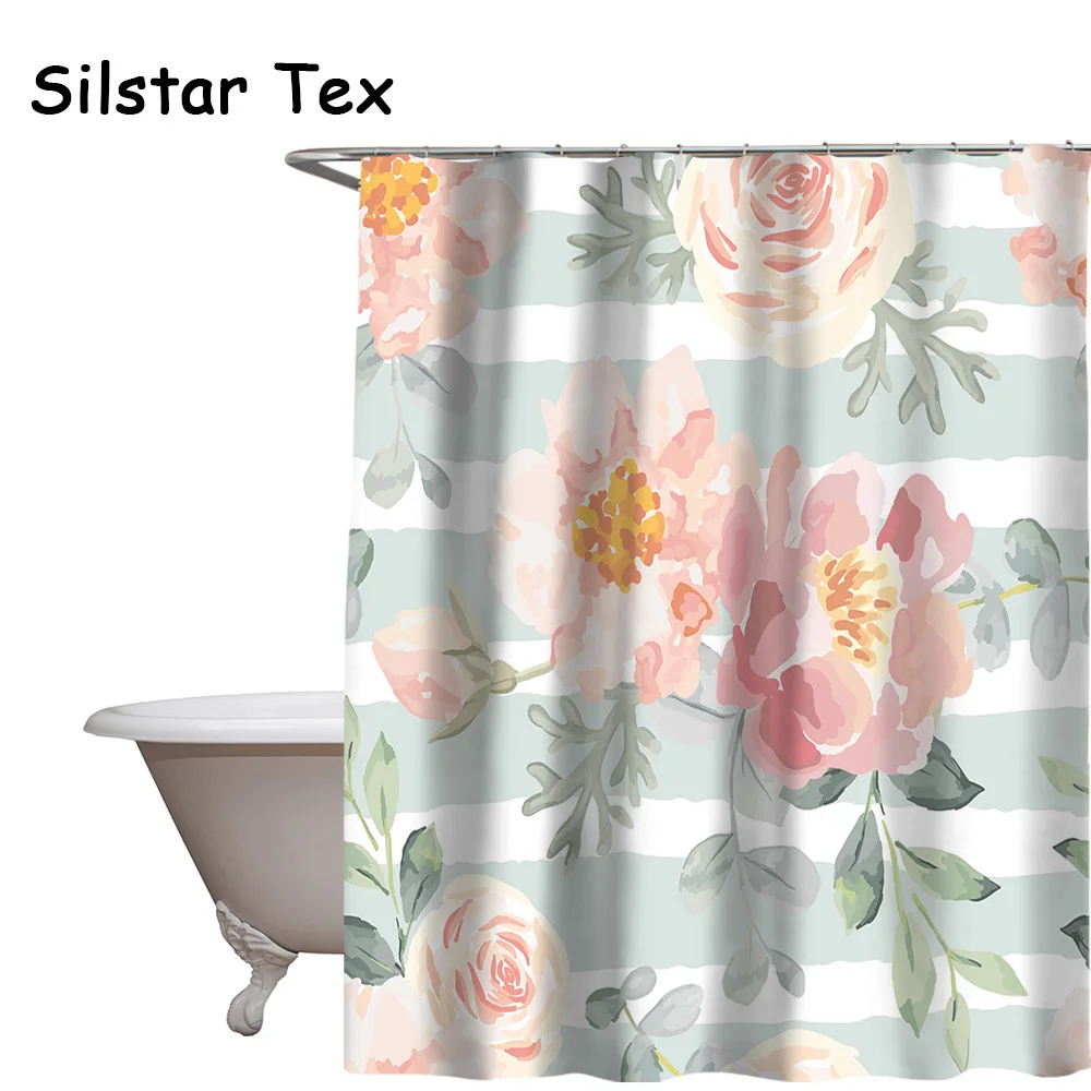 Silstar Tex Washable Polyester Shower Curtain Colorful Flowers Pattern