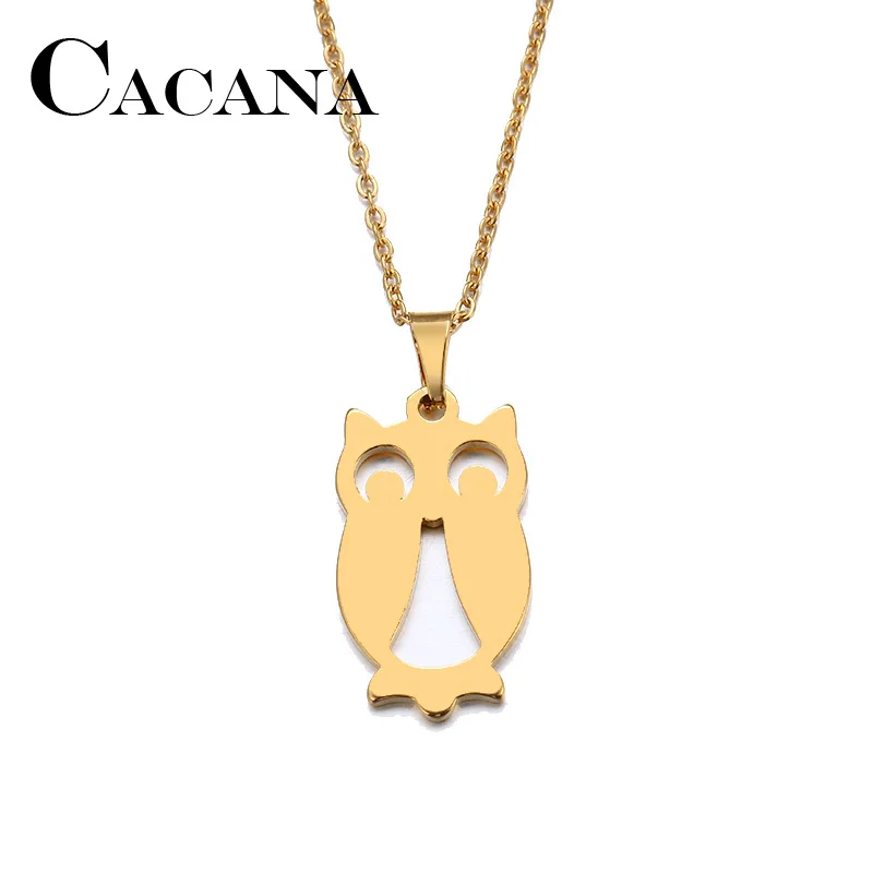 CACANA Stainless Steel Necklace For Women Man Lover's Big Owl Gold And Silver Color Pendant Necklace Engagement Jewelry