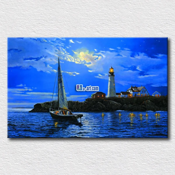 

Beautiful moon and sea land scenery oil painting popular canvas landscape prints for home decoration