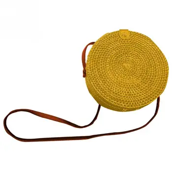 

Summer Round Straw Bag Beach Vintage Shoulder Bag Women Fashion Lightweight Hand Crochet Woven Holiday Handbag #2