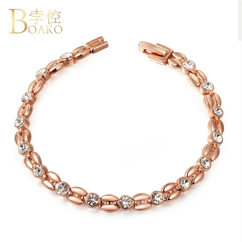 

BOAKO Rose Gold Color Inlay Cubic Zirconia Wheat-shaped Bracelets & Bangles Jewelry Austrian Crystal Bracelet Women Drop Ship Z4