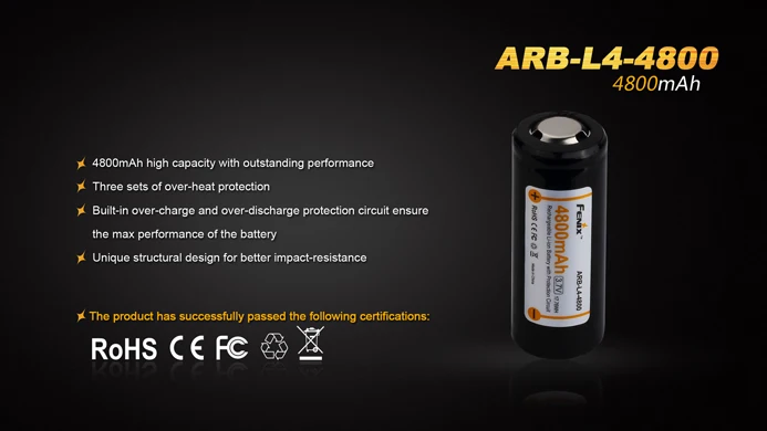 Fenix ARB-L4-4800 Высокая емкость 4800 мАч 3,7 В 26650 литий-ионная аккумуляторная батарея