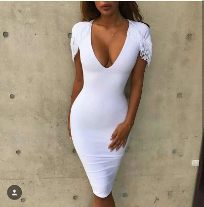 

High Quality Short Tassel Sleeve Knee Length Rayon Bandage Dress Cocktail Party Dress
