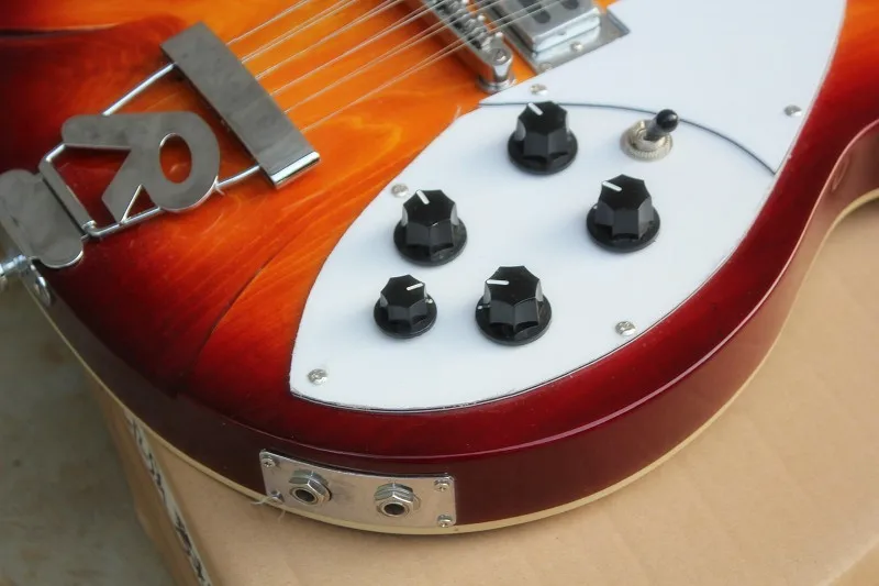 Custom Shop Sunburst rickenback 360 Полу полый корпус 12 строки Джаз электрогитары Двойной выход в jacks моно Ricken Гитары