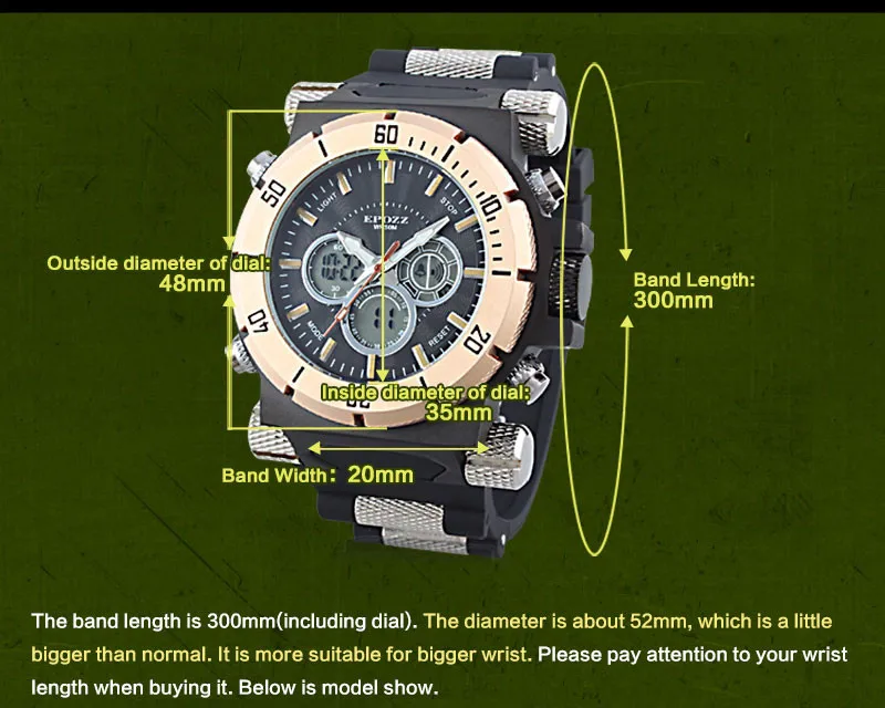 Большие мужские часы в стиле панк, вес 194 г, Топ бренд, роскошные часы с большим циферблатом, аналого-цифровой дисплей, военные часы EPOZZ