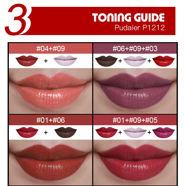 Paleta de Batom com Uma Maquiagem de Longa Pudaier Profissional Moda Cores Pintura Lábios Duração Vermelho Roxo Branco 2021 9 8 2018 Pudaier Profissional Paleta de Batom Moda