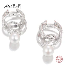 [MeiBaPJ] серебряные серьги-гвоздики из натуральной 925 пробы для женщин, модные и классические стильные брендовые ювелирные изделия с жемчугом