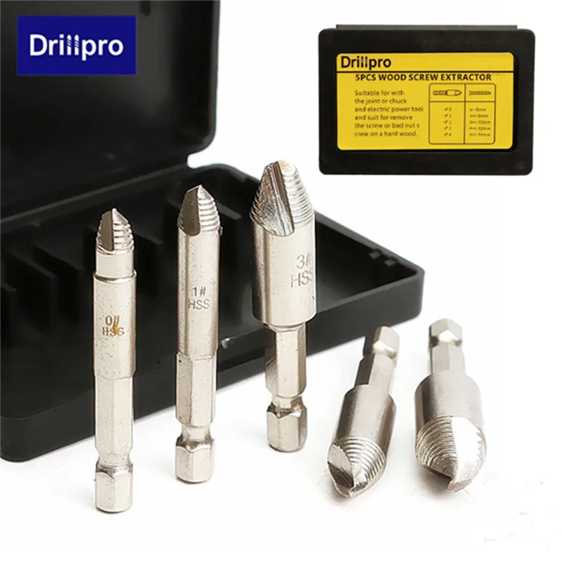 Drillpro 5 шт. шнековый экстрактор Сверла Набор инструментов 1/" шестигранный хвостовик с чехлом легко принять инструменты для деревообработки