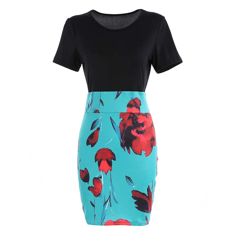 

Newly Summer One-pieces Women Dress Bodycon Floral Printed Dresses Short Sleeve for Ladies DOD886