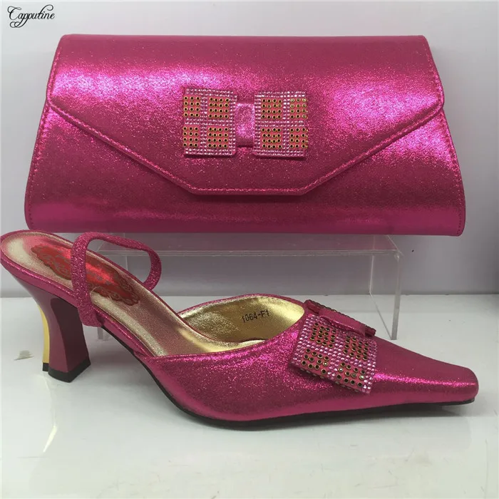 

Pretty fuchsia poited toe design African lady shoes and handbag set for wedding/party GY22, heel height 5cm