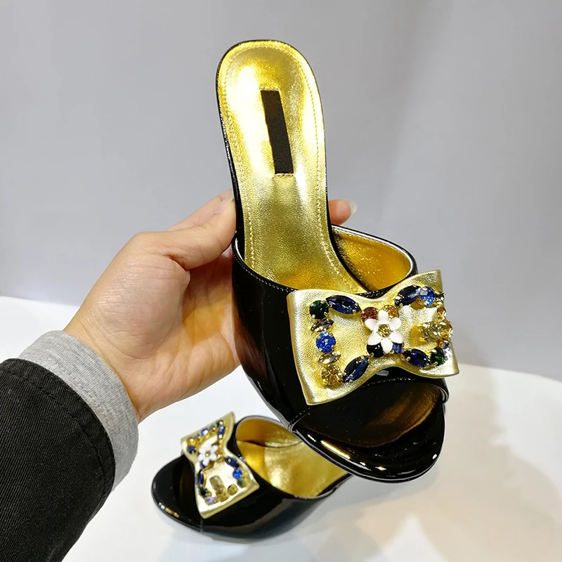 

The newly arrived summer diamond lady's slipper open-toe high heel sandals sexy fashion trend flower leather shoes black 43