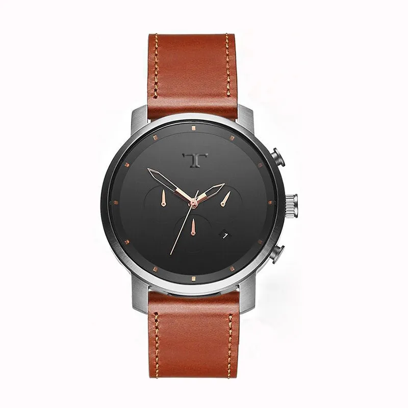 

Men Fashion Business Quartz Watches 2016 Original Brand Casual Auto Date Brown Leather Silver Clock Wrist Watch For Men