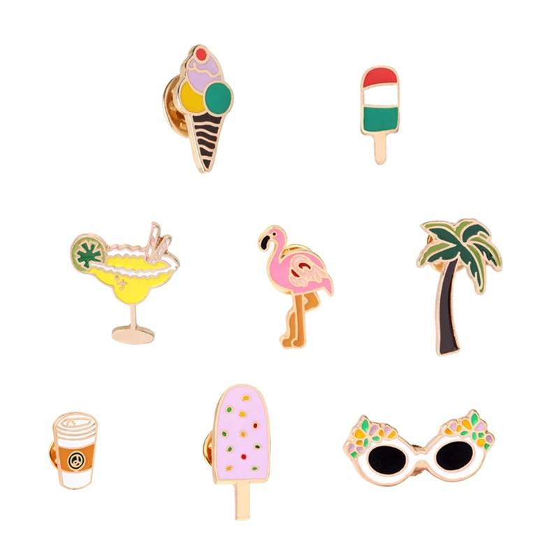 

1Pcs Coconut Palm Tree Ice Cream Popsicles Milk Tea Coffee Cups Pins Button Animal Metal Brooch Bag Jeans Collar Badge Jewelry
