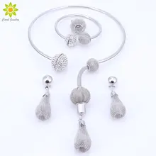 Новая Мода Дубай Посеребренная Кристалл Цепочки и ожерелья вечерний комплект Бусины костюм аксессуары свадебные Наборы свадебных ювелирных изделий