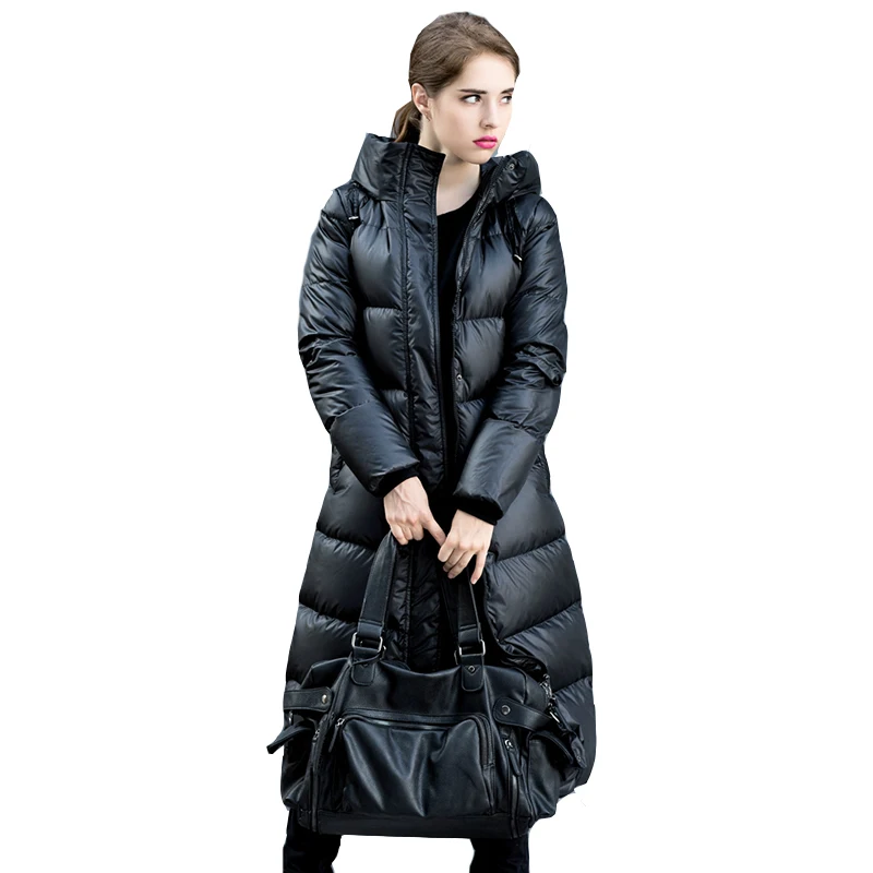 

FTLZZ Winter Long Jackets Women 90% White Duck Down Parkas Down Jacket Women Hooded Coats Warm Casual Snow Outwear