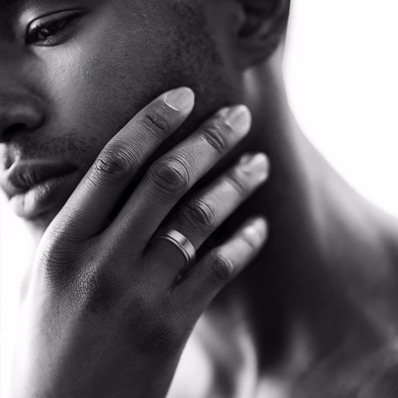 Vnox 8mm Rotatable Basic Ring for Men Black Stainless Steel Casual