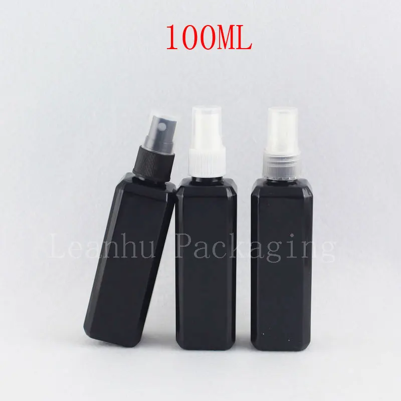 

100ml X 50 Mist Sprayer Pump Black Plastic Bottles 100 cc Fine Mist Spray Perfume Container Square Empty Cosmetic Bottles Tin