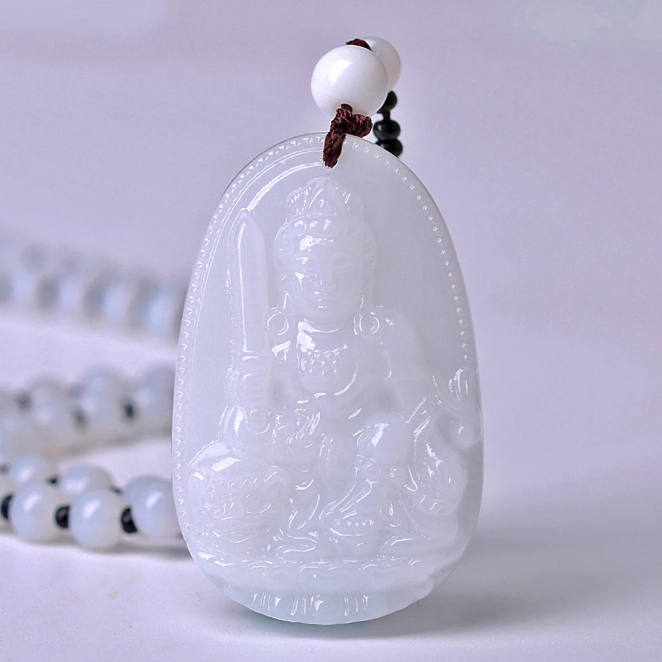 

Natural A Grade Stone Hand Carved Buddha White jade Pendant Women's Lucky Stone Sweater Chain Pendant Jewelry Free Necklace Rope
