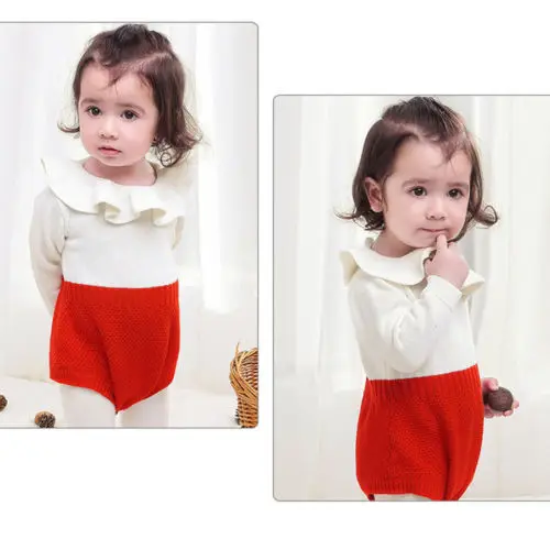 

Fashion Cute Newborn Baby Girl Wool Blend Top Patchwork Romper Warm Shorts Outfits Set Clothes