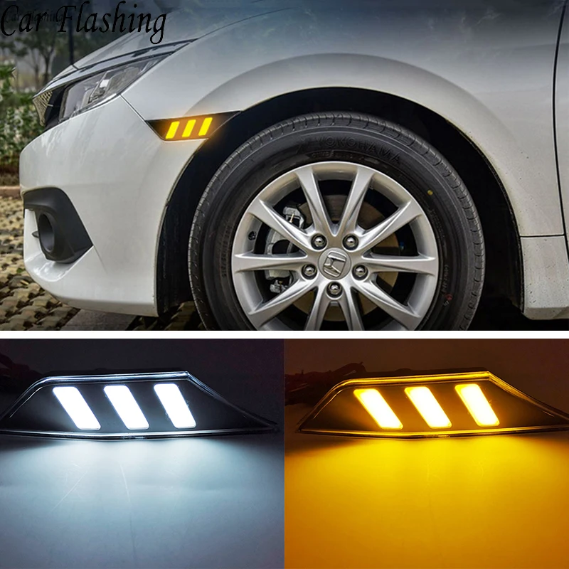 

2Pcs LED Side Marker Lights DRL For 2016 2017 2018 10th Gen Honda Civic Sedan/Coupe/Hatchback Day light turn signal yellow lamp