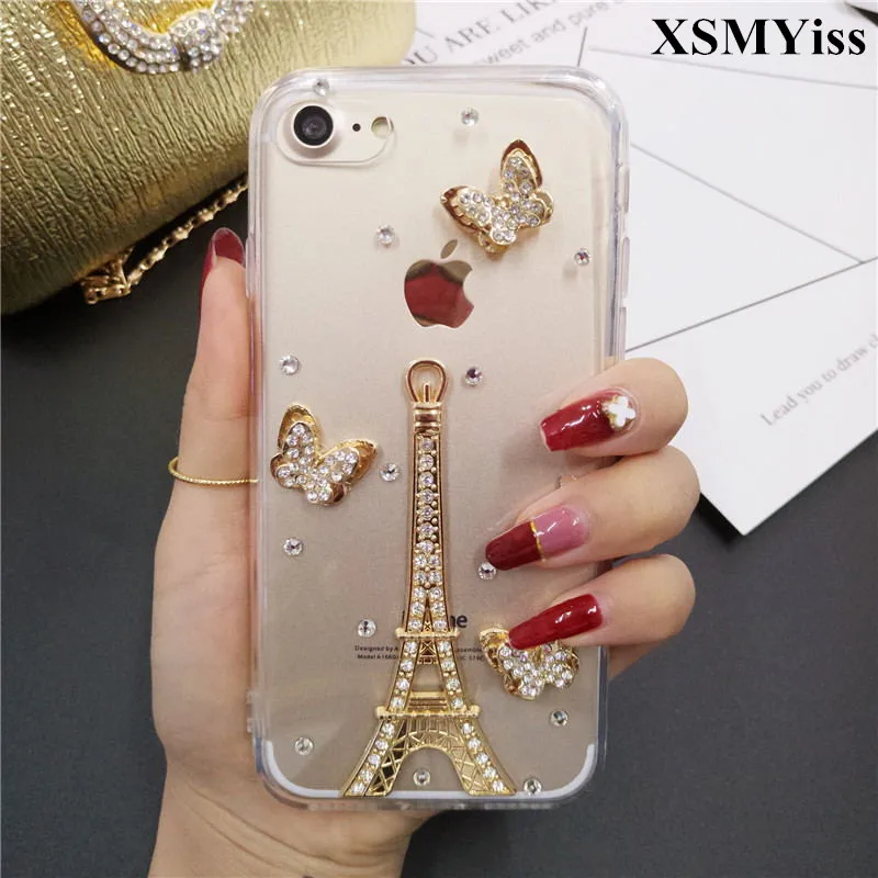 

XSMYiss Bling Rhinestone For Samsung Galaxy A3 A5 A7 J3 J5 J7 2016 2017 C7 C9 Pro J5 J7 Prime Luxury Tower Butterfly Phone Case