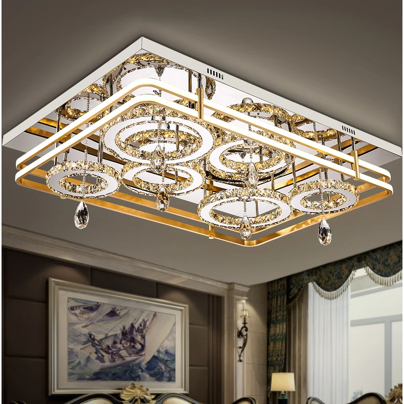 Stainless steel modern ceiling lamps led  for living room bedroom Square crystal ceiling lights for Dining room AC 110V-260V