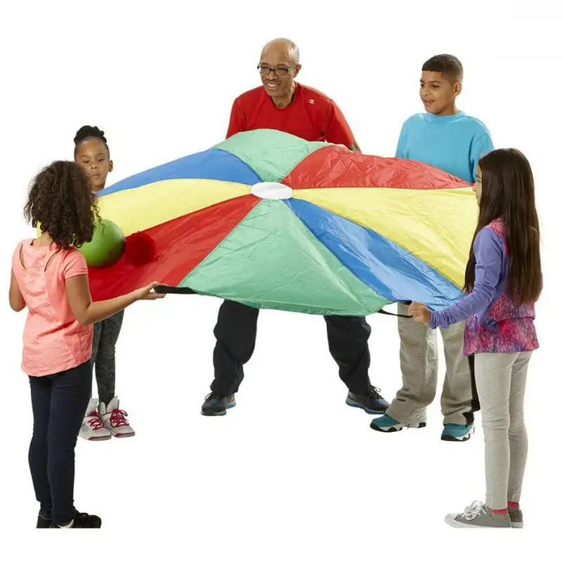 Дети игрушечный парашют навес с 16 ручками(12 футов/3,6 м) Крытый игры на открытом воздухе и упражняющая игрушка, продвижение Teamwork, фитнес