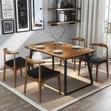 Обеденные столы, мебель для столовой, мебель для дома из твердой древесины+ стали, обеденный стол, минималистичный современный кухонный стол 140/160*70*75 см